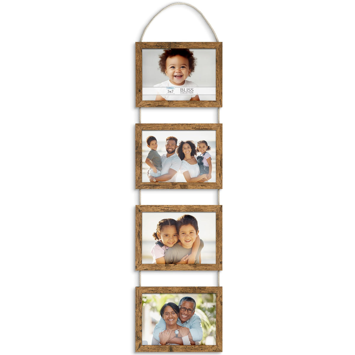4x6 Wall Hanging Picture Frame 4 Opening Collage, Rustic Brown, Bliss