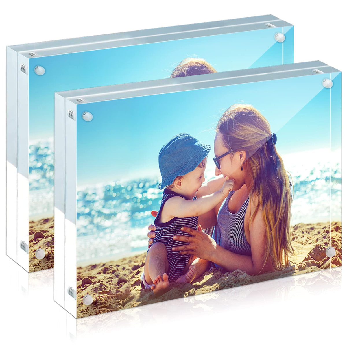 HELPLEX 5 Pack 4x4 Acrylic Picture Frames, 20mm Thicker Frameless Clear Frame Double Sided Magnetic Frame, Free Standing Desktop Display Stand Acrylic Frames