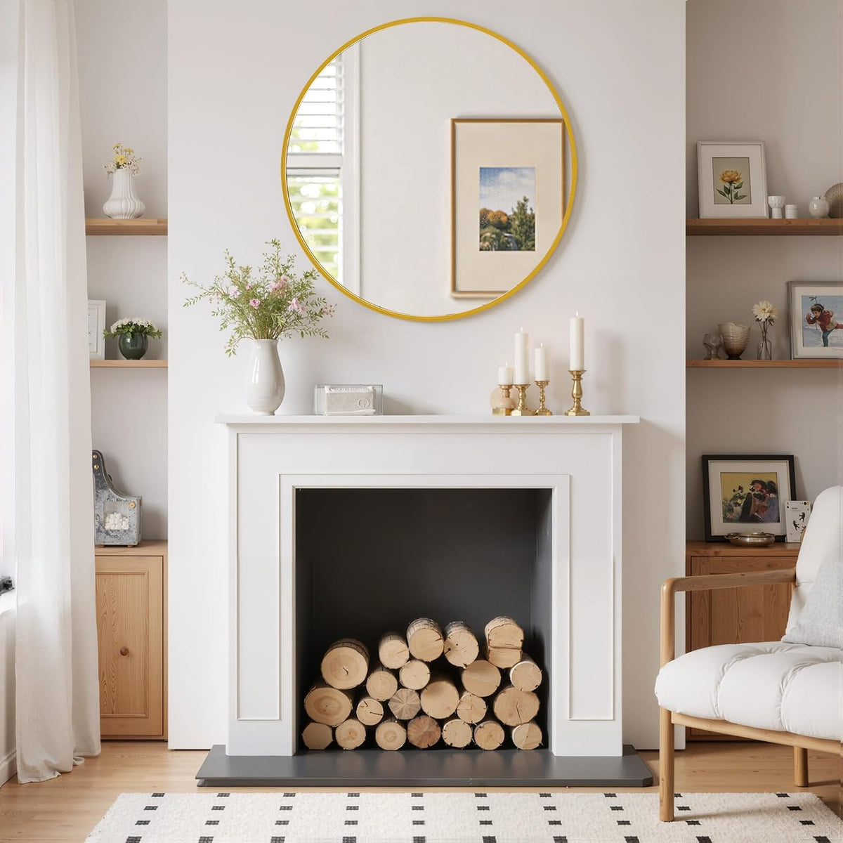 Round Wall Mirror 30 Inch Gold Vanity Mirror with Metal Frame
