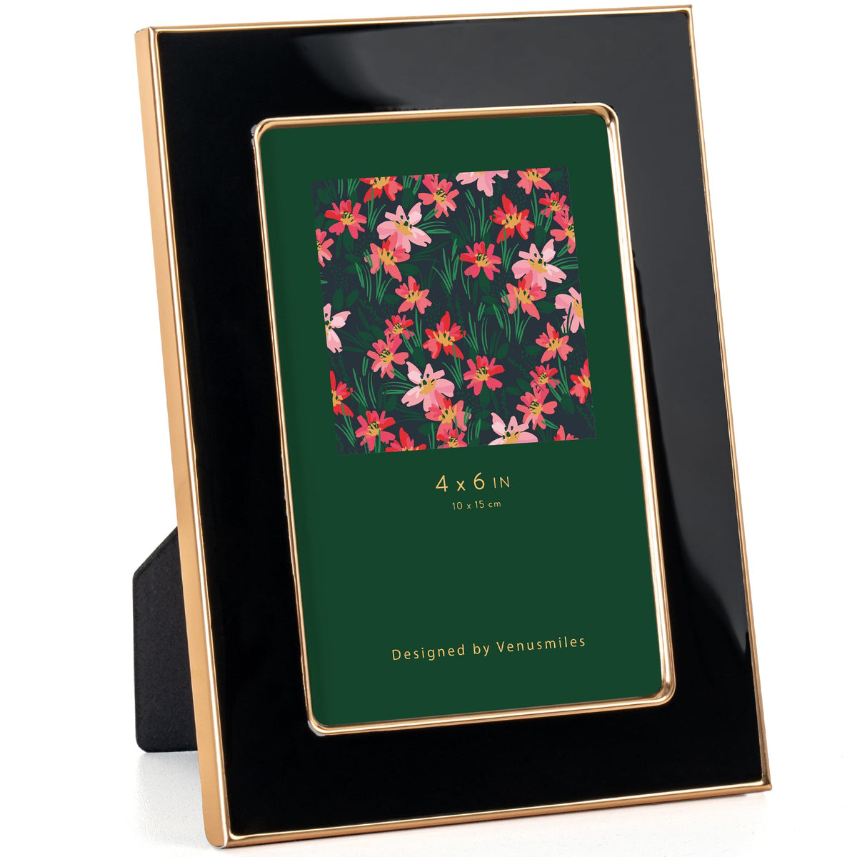 4x6 Enamel Picture Frame, Gold Edge, Navy Blue Enamel, Tabletop, 1pc