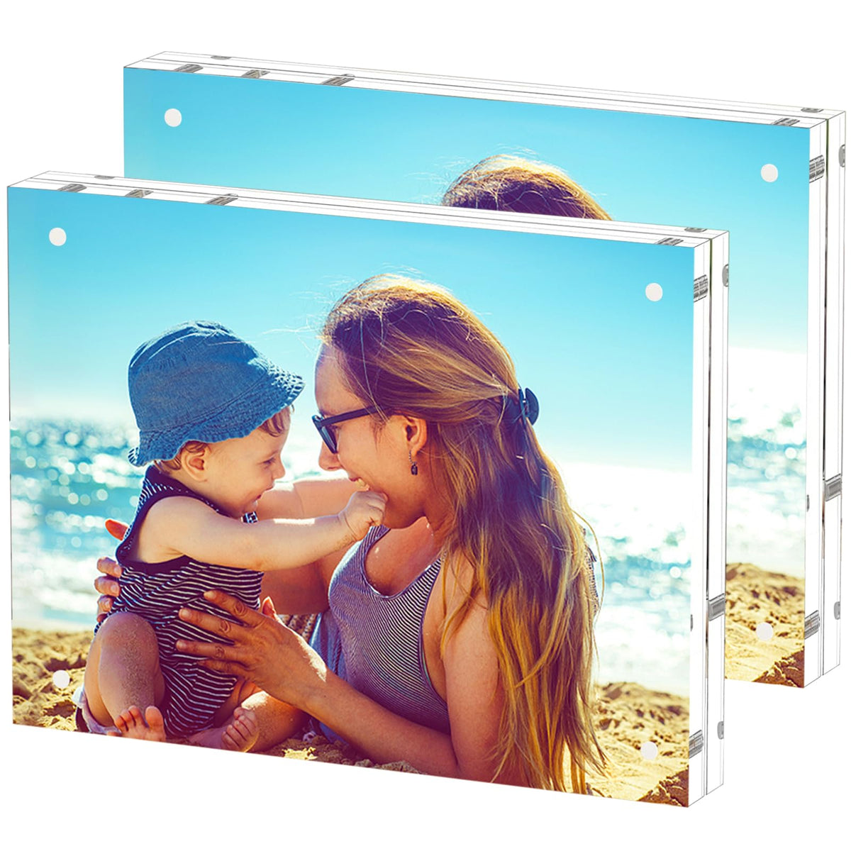 HELPLEX 5 Pack 4x4 Acrylic Picture Frames, 20mm Thicker Frameless Clear Frame Double Sided Magnetic Frame, Free Standing Desktop Display Stand Acrylic Frames