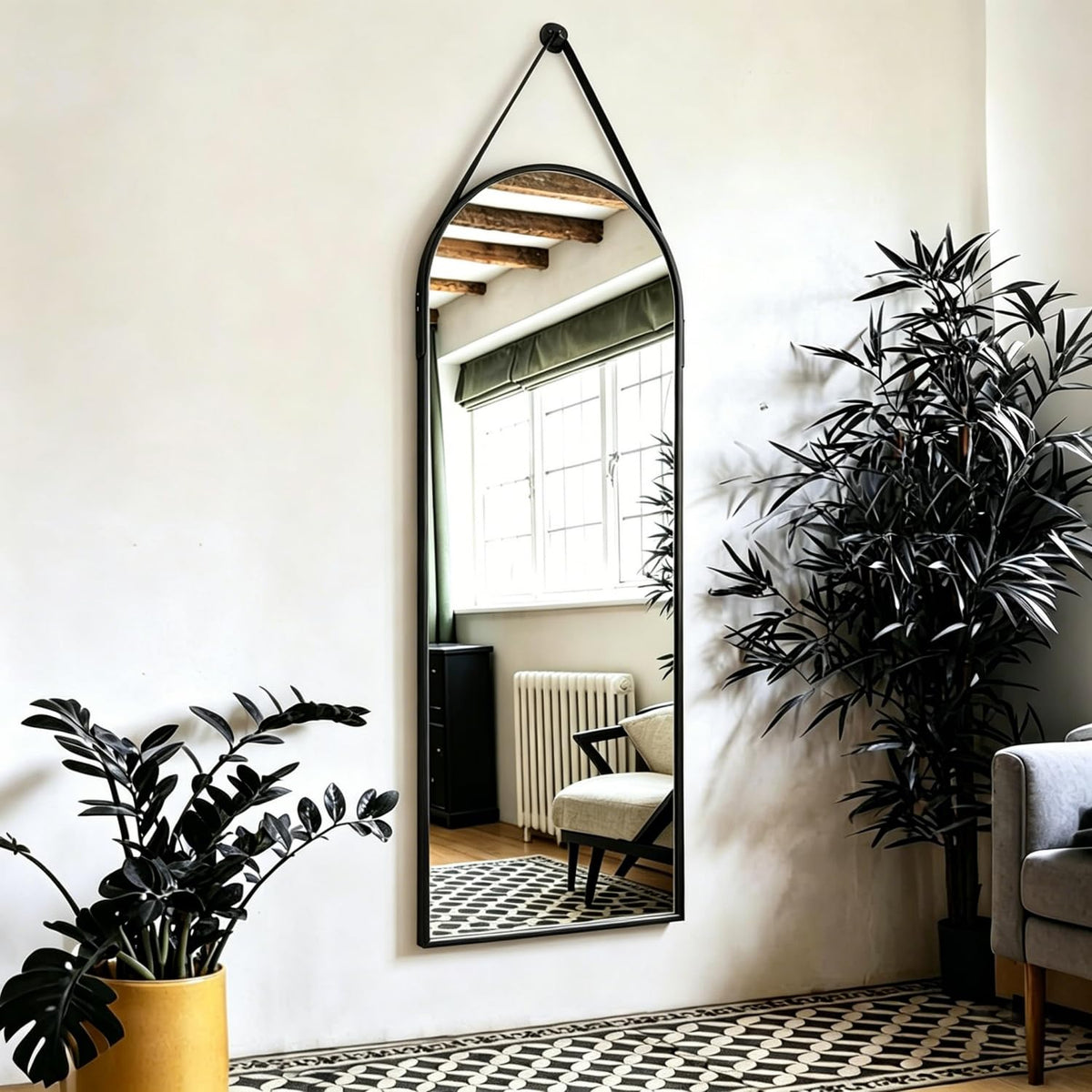 OGCAU 48" x 16" Full Length Mirror Wall Mounted Hanging Mirror, Oval Black