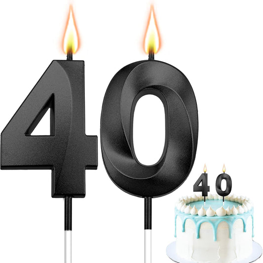 Black 40th Birthday Candles, Number 40 Candles, Happy Birthday Candle for Cake, 3D Designed Number Cake Toppers Decorations for 40th 40 Year Old Women Men Wedding Anniversary Parties Celebrations