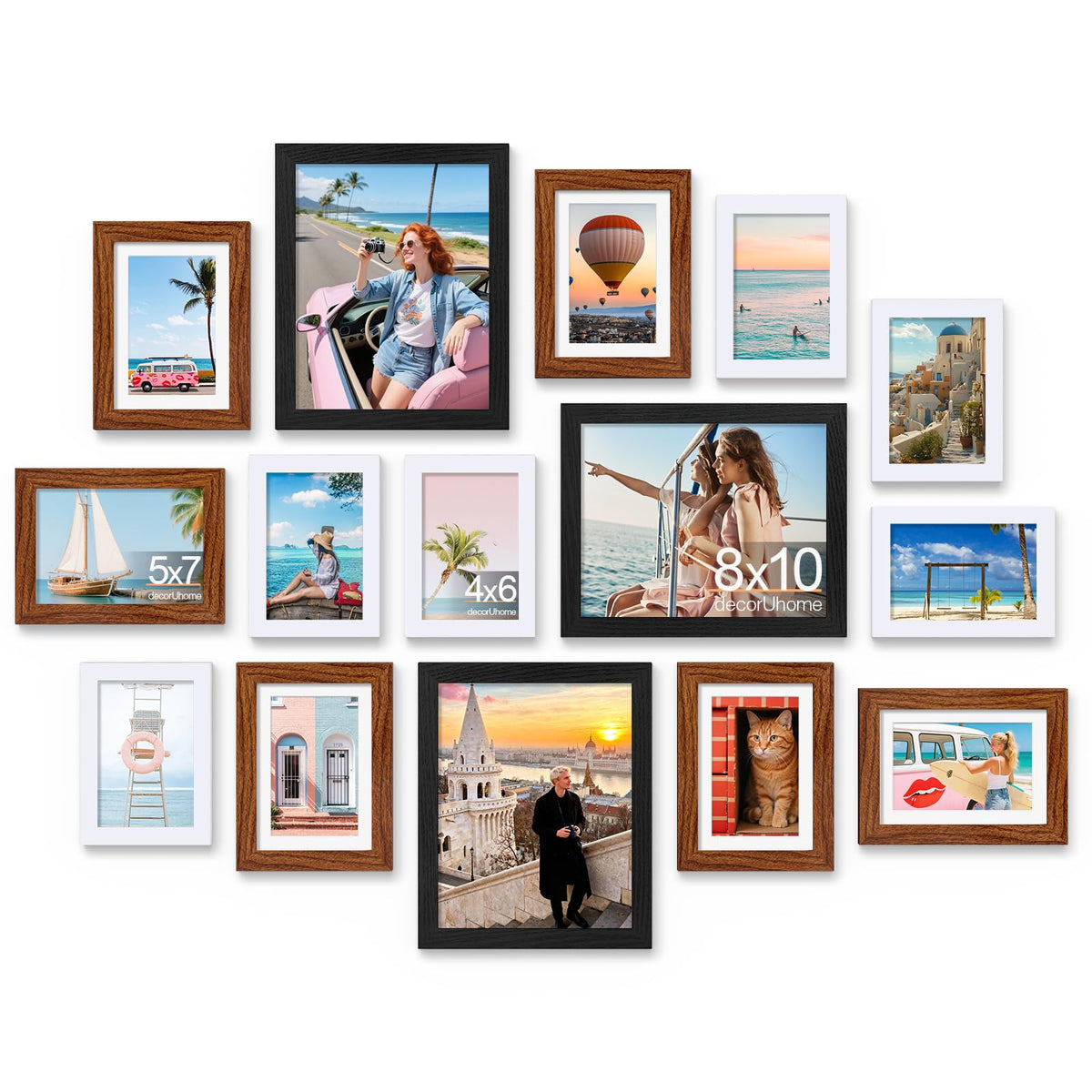 decorUhome 15 Pack Assorted Picture Frame Set for Wall & Tabletop, PF15BN