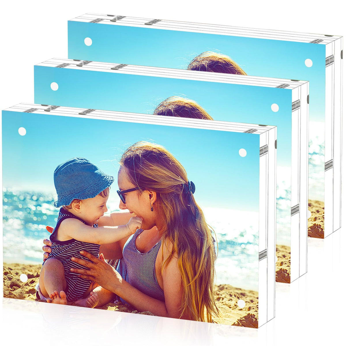 HELPLEX 5 Pack 4x4 Acrylic Picture Frames, 20mm Thicker Frameless Clear Frame Double Sided Magnetic Frame, Free Standing Desktop Display Stand Acrylic Frames
