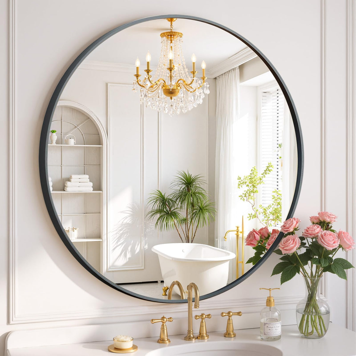 Round Wall Mirror 30 Inch Gold Vanity Mirror with Metal Frame