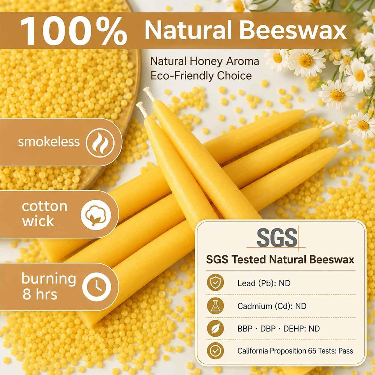 Beeswax Taper Candles,Pure Bees Wax Candle Sticks,8 Inch,12 Pack,Non-Toxic