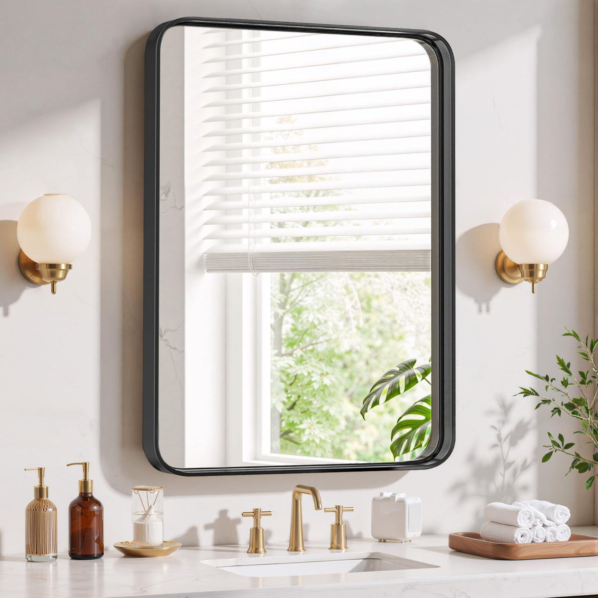 Round Wall Mirror 30 Inch Gold Vanity Mirror with Metal Frame