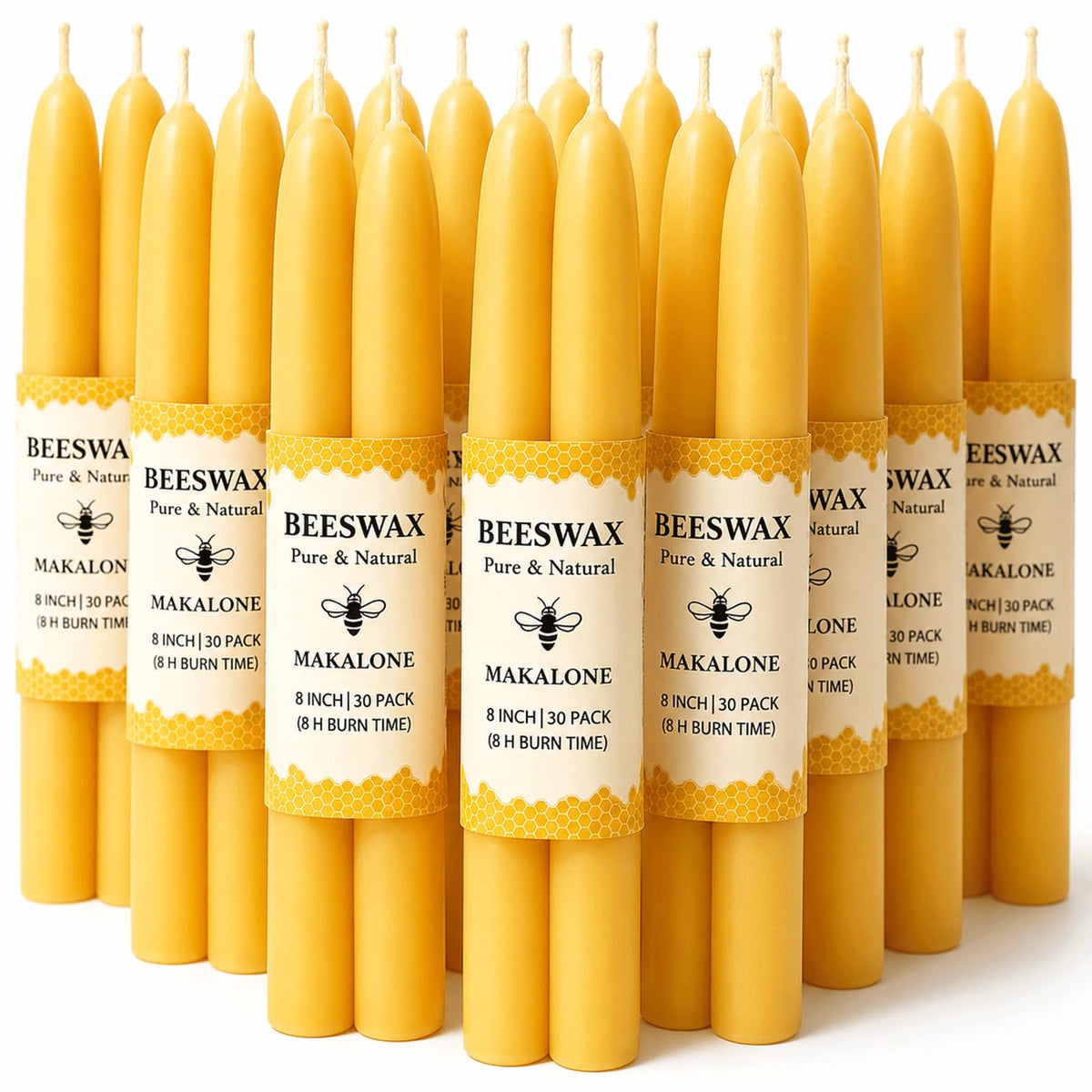 Beeswax Taper Candles,Pure Bees Wax Candle Sticks,8 Inch,12 Pack,Non-Toxic
