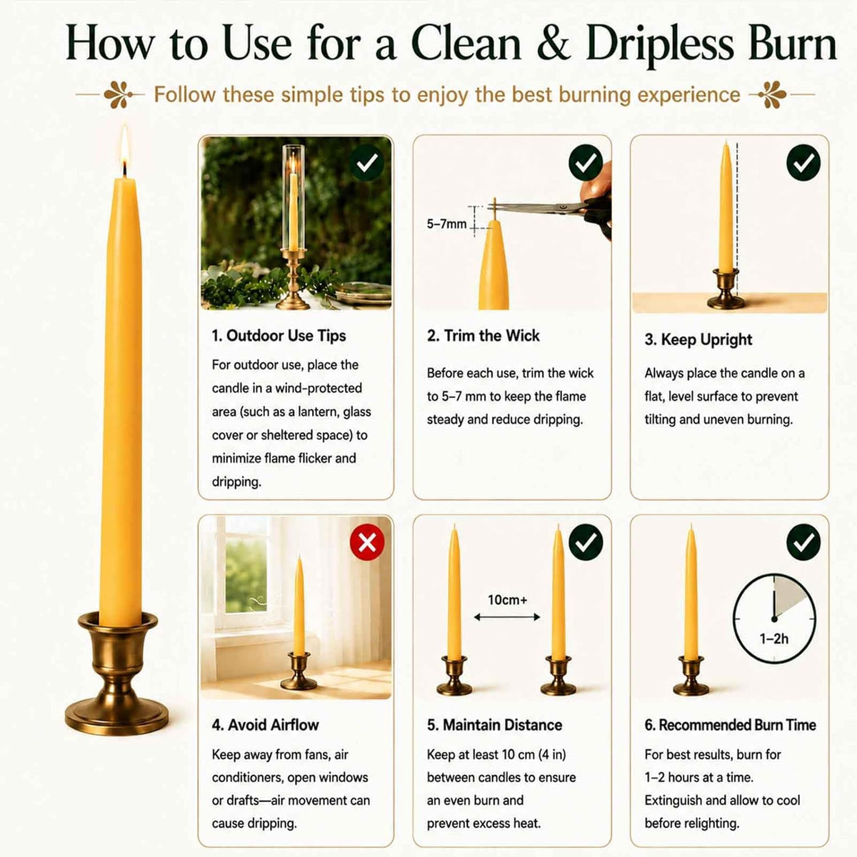Beeswax Taper Candles,Pure Bees Wax Candle Sticks,8 Inch,12 Pack,Non-Toxic