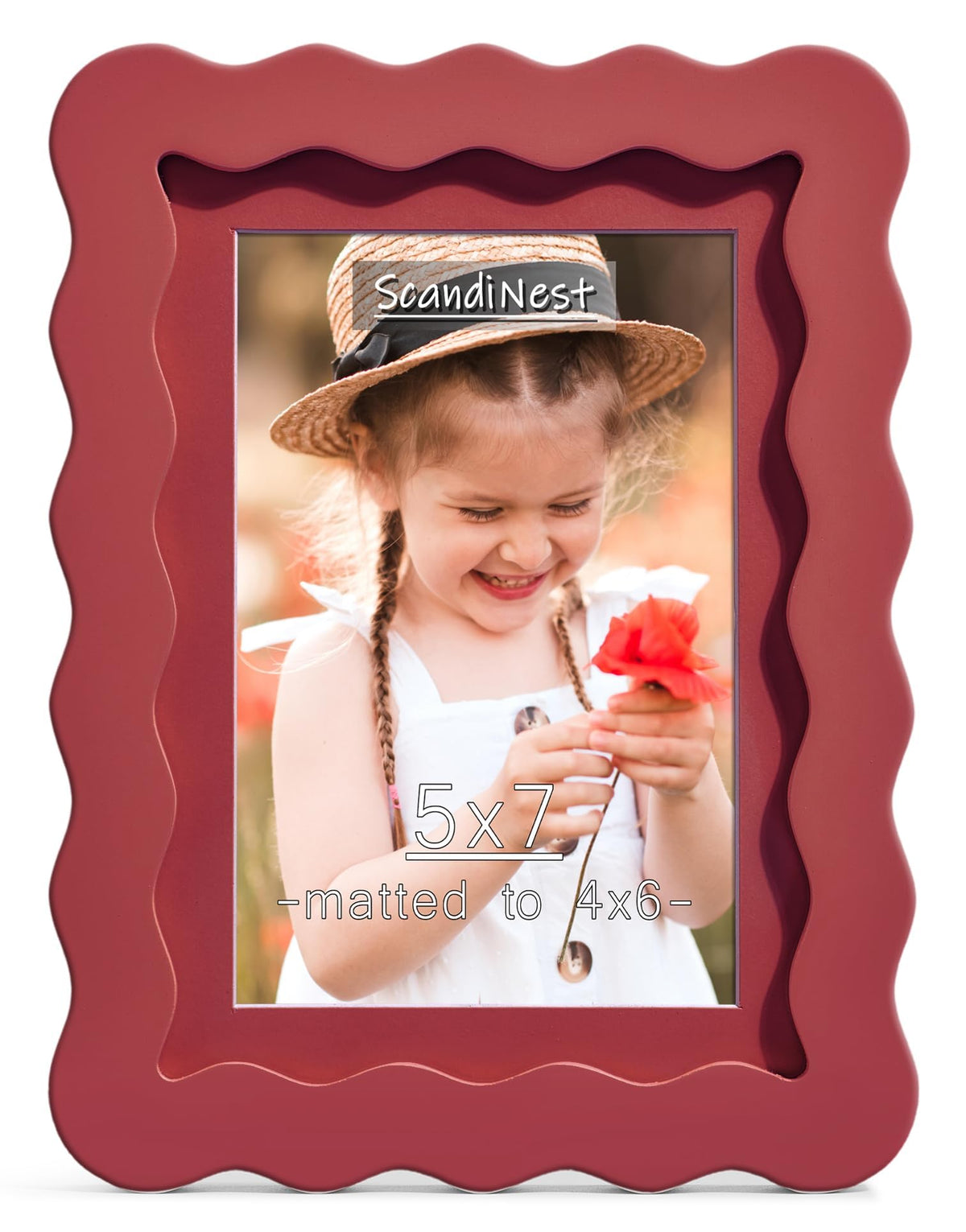 Scalloped 8x10 Picture Frame, Real Glass Wood Frame with Reversible Mat for 5x7/6x8 Prints, Wavy Edge for Wall or Tabletop, Decorative Photo Frame, Yellow