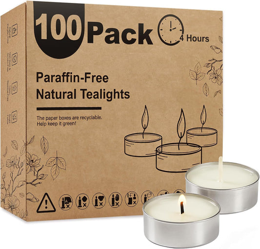 Ashlux 100-Pack Unscented Palm Wax Tea Lights Candles,4.5 Hours Burn