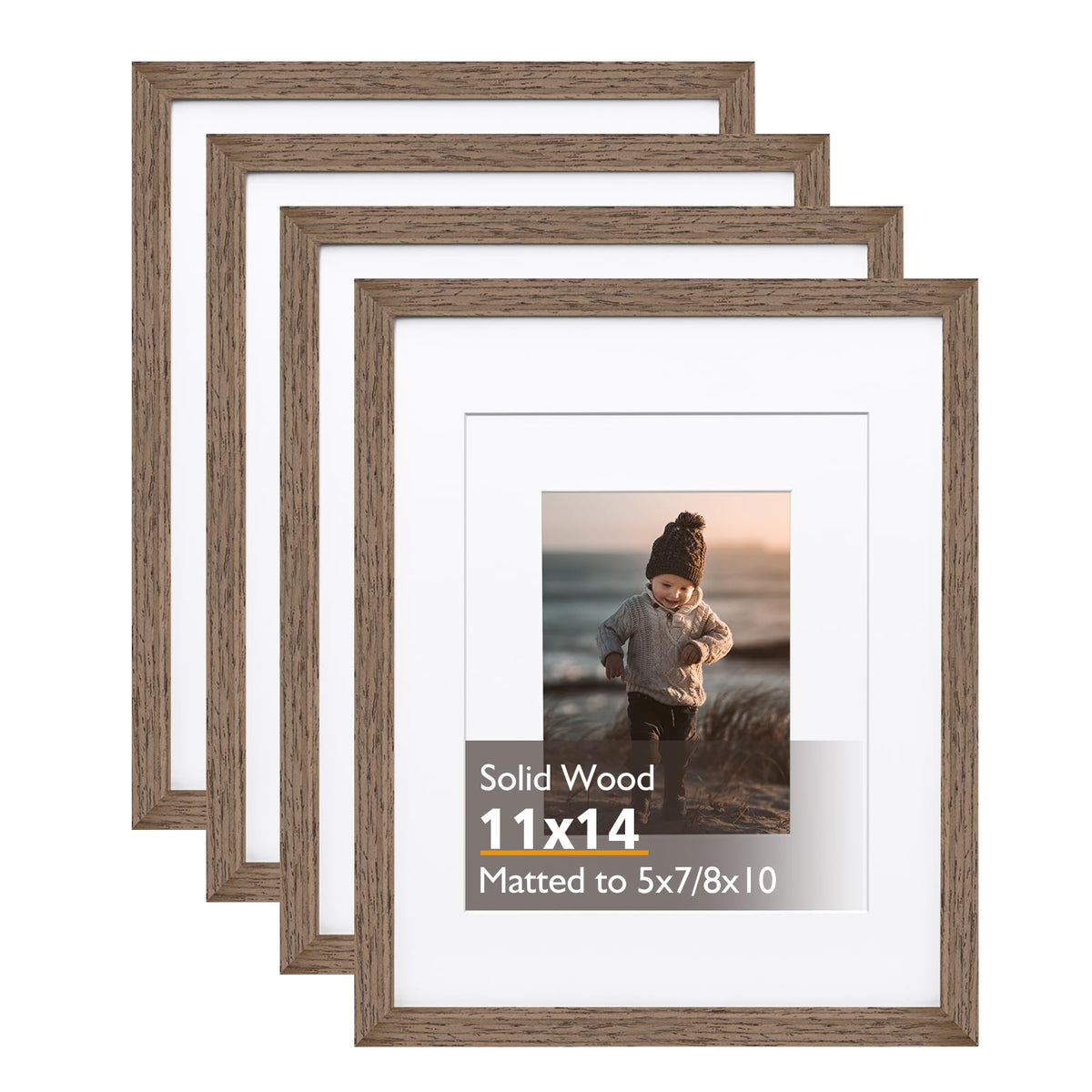 KINLINK 4x6 Frame Black, Solid Wood 4 x 6 Picture Frame with Acrylic Plexiglass for 3.5x5 with Mat, Tabletop and Wall Display Photo Frames 4x6 Black, 4 Pack