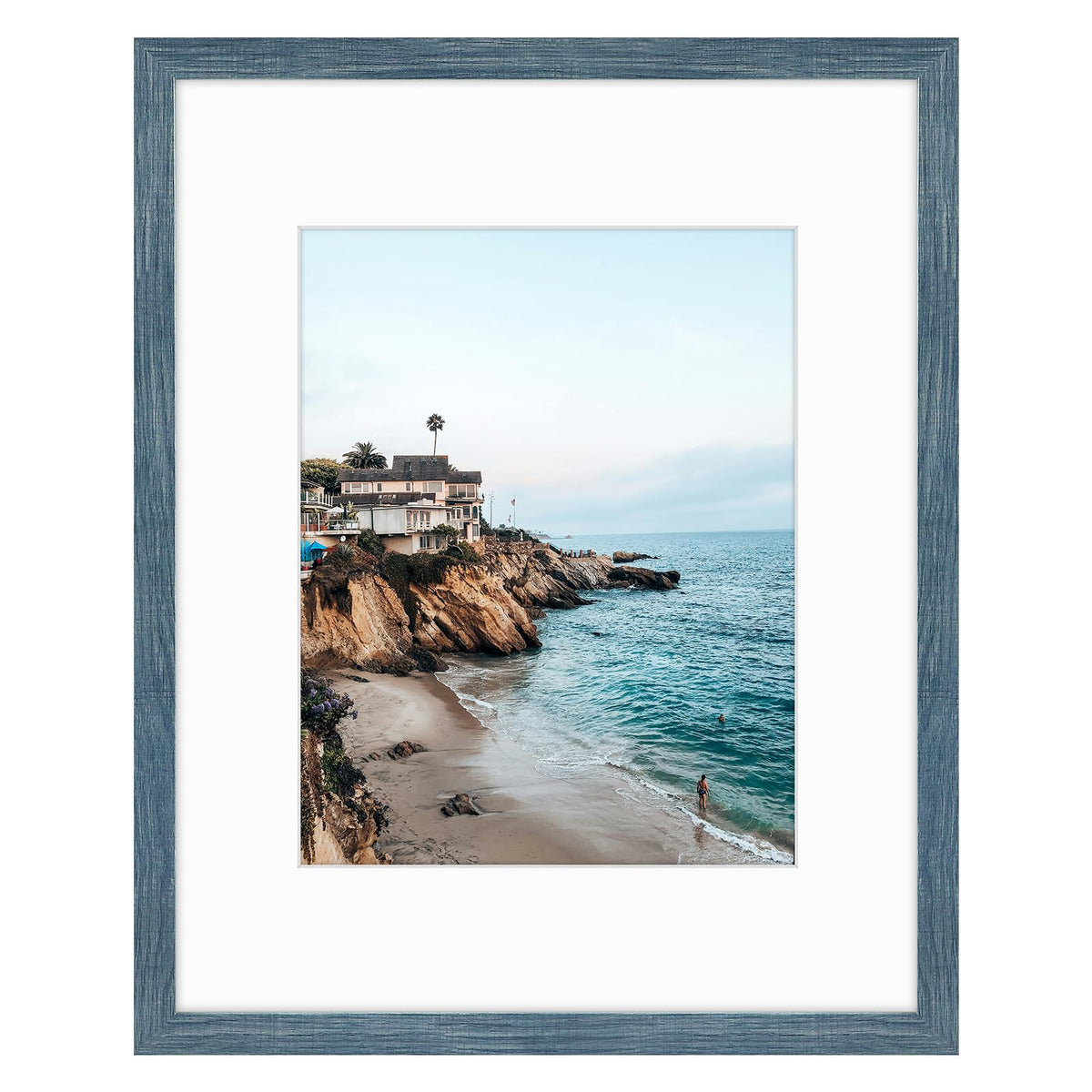 Frametory 11x14 Frame with Mat for 8x10, Real Glass, Blue