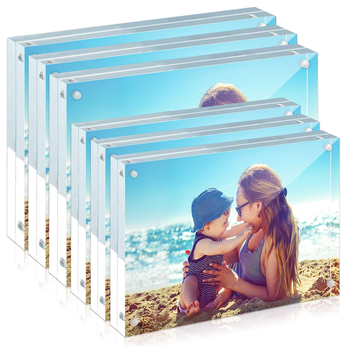 HELPLEX 5 Pack 4x4 Acrylic Picture Frames, 20mm Thicker Frameless Clear Frame Double Sided Magnetic Frame, Free Standing Desktop Display Stand Acrylic Frames