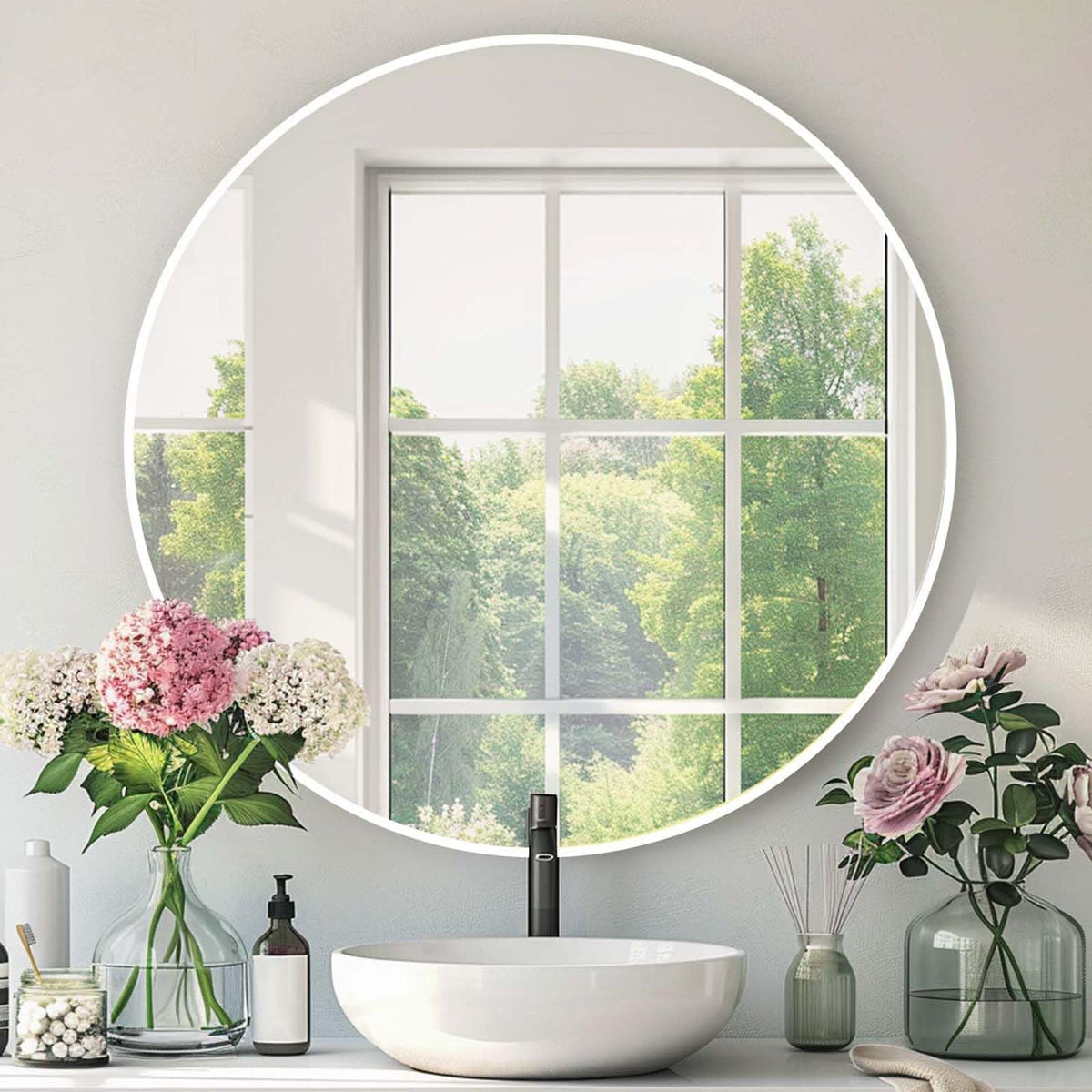 Round Black Mirror 30 Inch, Matte Black Frame, Large Circle Mirror