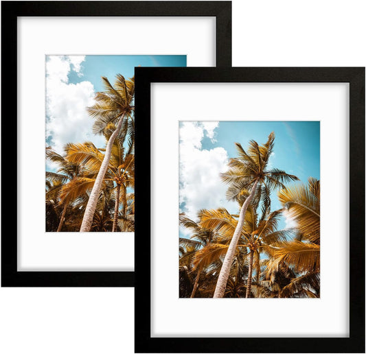 Frametory 2 Pack 11x14 Black Picture Frame with Real Glass Mat for 8x10