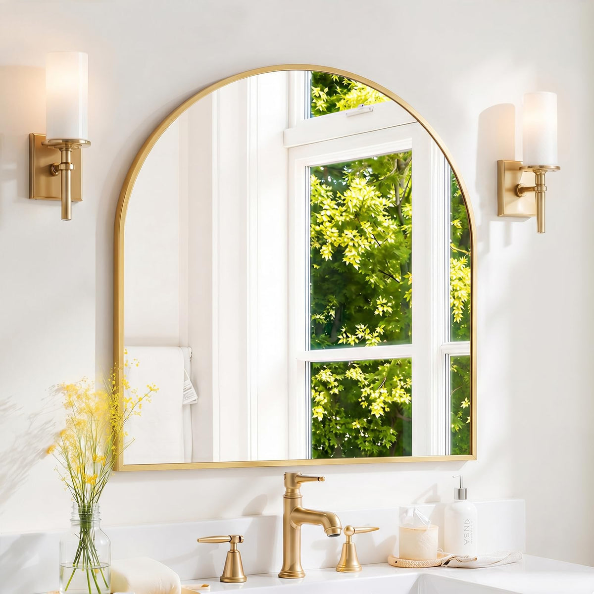 Round Wall Mirror 30 Inch Gold Vanity Mirror with Metal Frame
