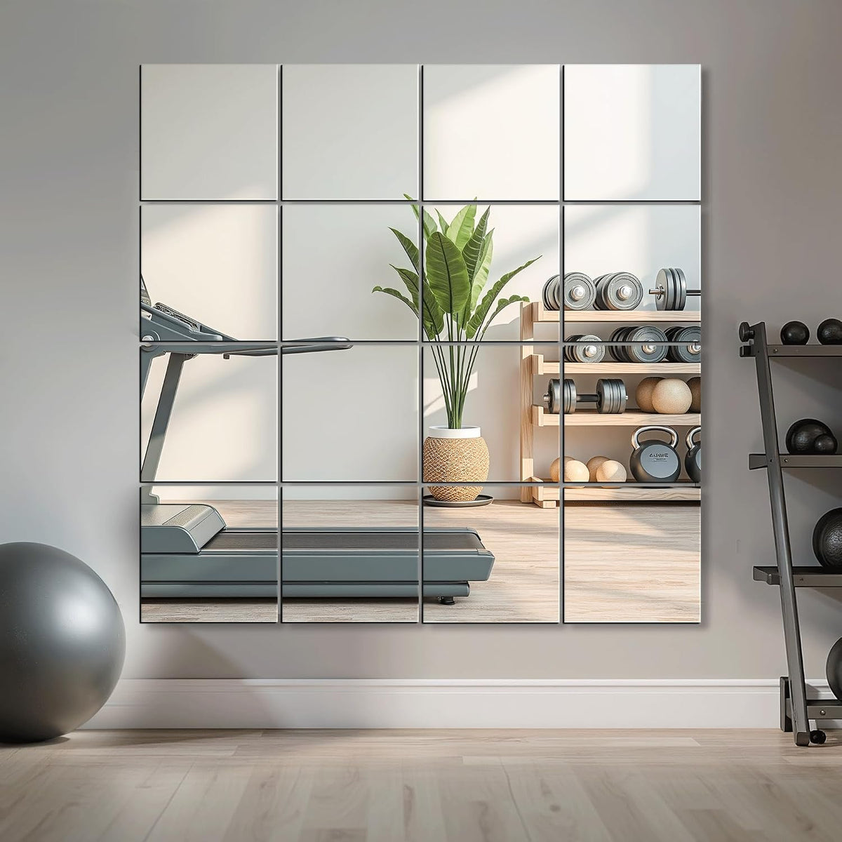 Delma Home Gym Mirrors, 12'' x 12'' Glass Mirror Tiles, 16 PCS