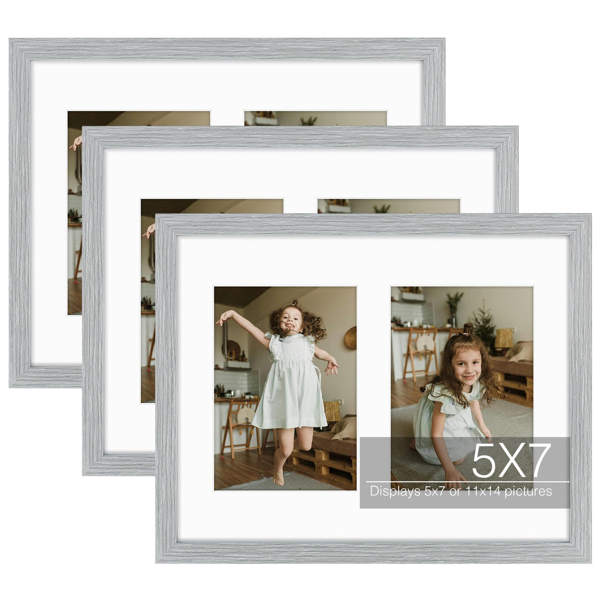 Golden State Art 9x18 Black Wood Frame - for Three 5x7 Pictures, 1 Pack
