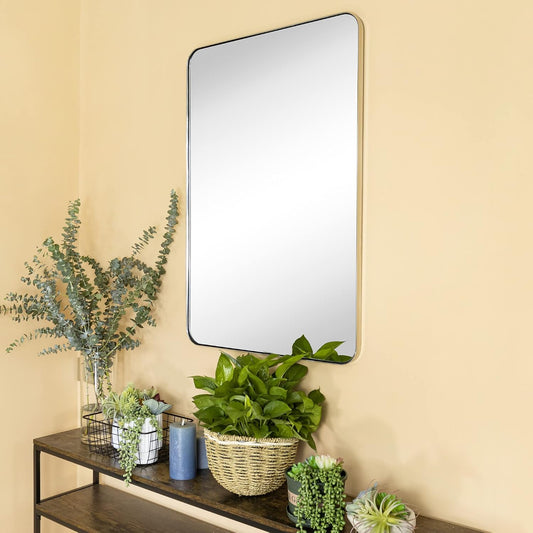 GRACTO 24x36'' Chrome Metal Framed Bathroom Mirror for Wall in Stainless Steel Rounded Rectangular Bathroom Vanity Mirrors Wall Mounted
