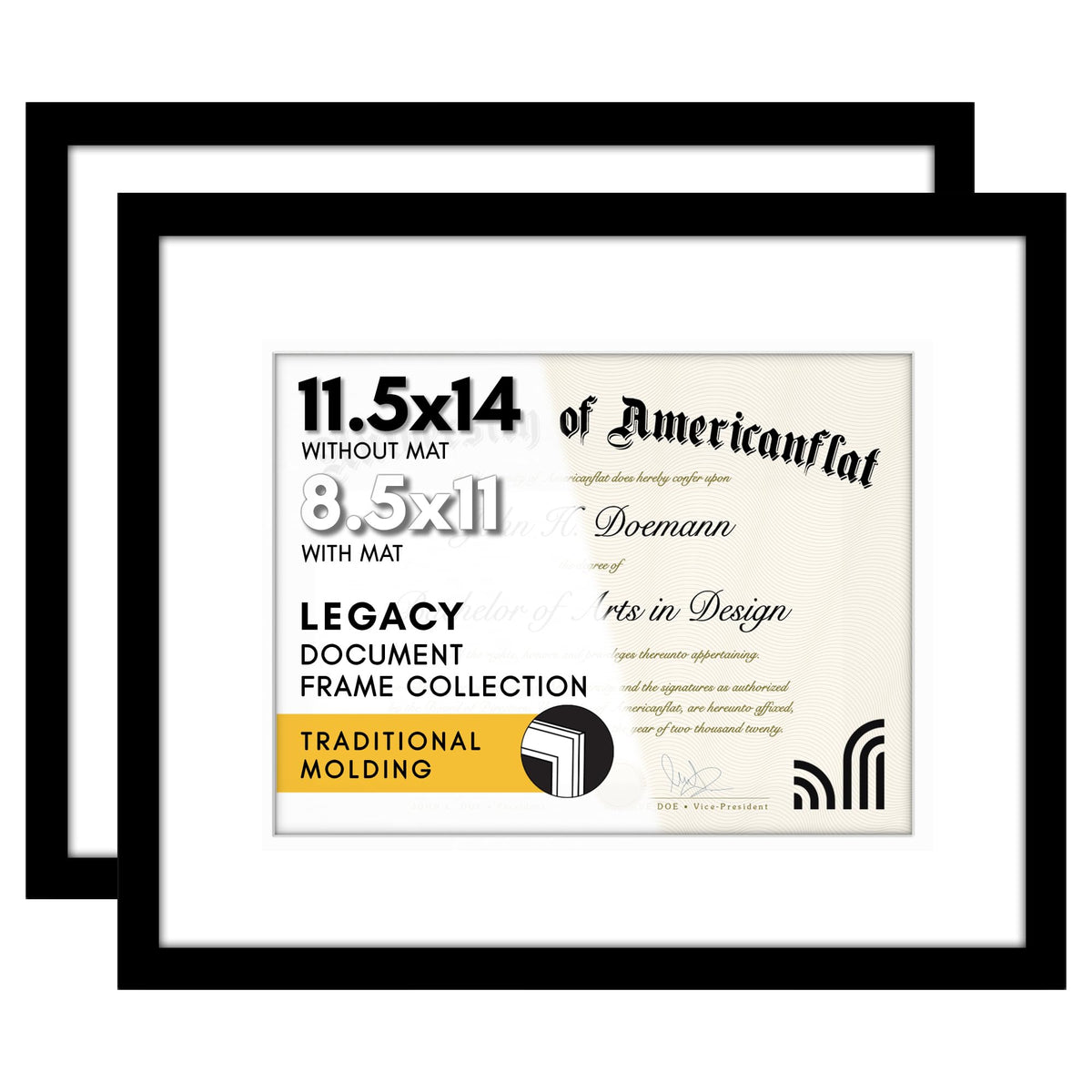 Americanflat 12x16 Picture Frame 2-Pack - Matted to 9x12 - White