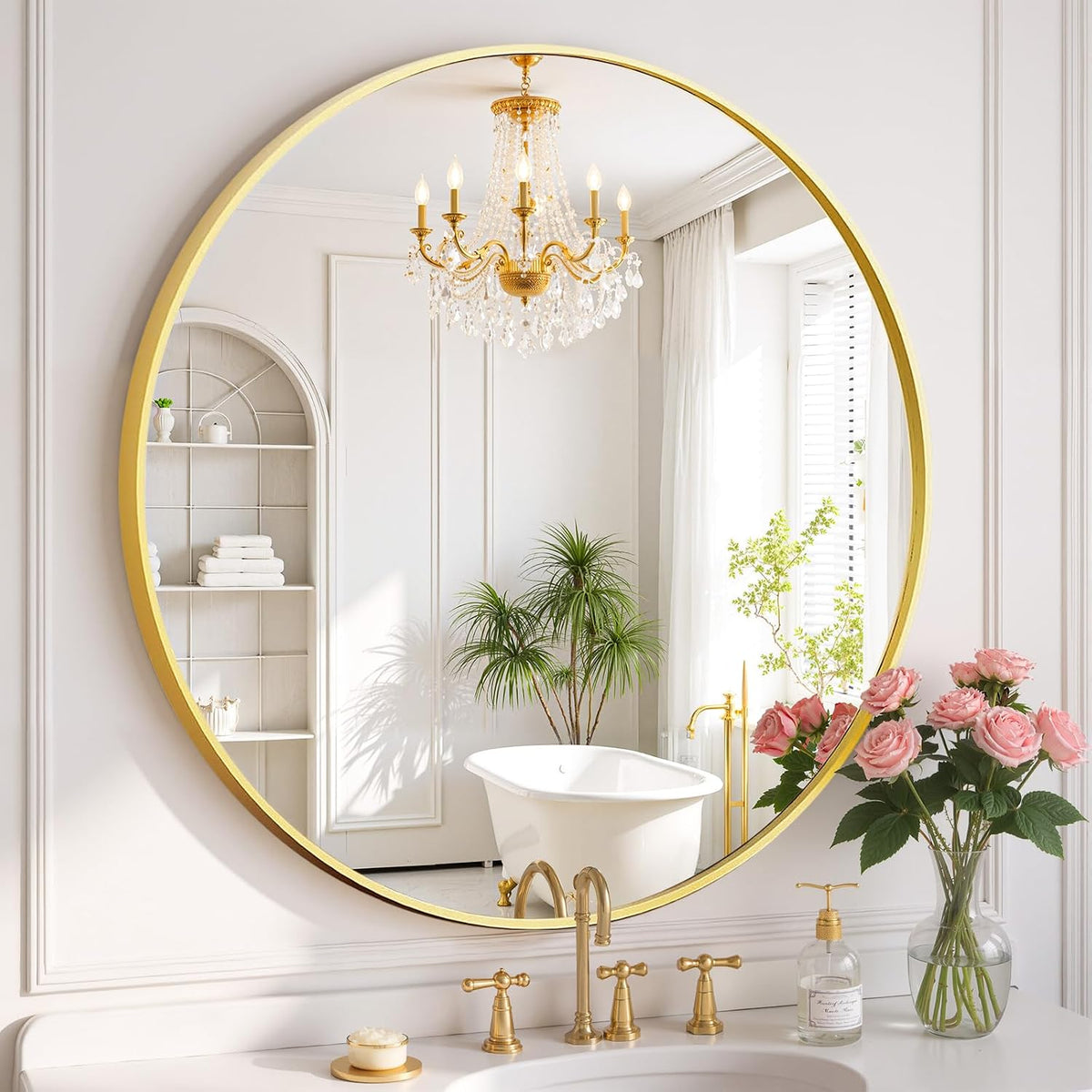 Round Wall Mirror 30 Inch Gold Vanity Mirror with Metal Frame