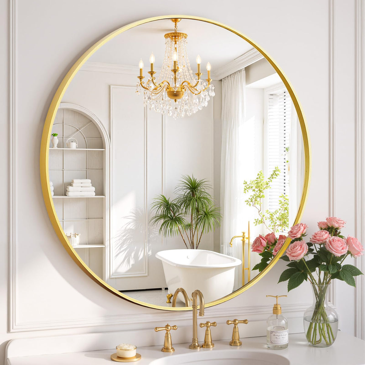 Round Wall Mirror 30 Inch Gold Vanity Mirror with Metal Frame