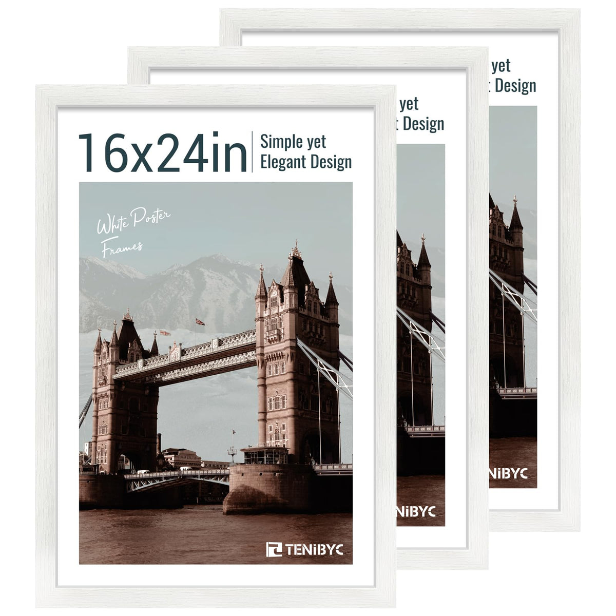 8.5 by 11 picture frame 3 Pack, Black Wood, Real Glass, for Photo