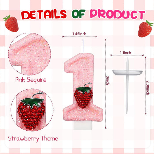 Conelist Strawberry 1 Candle for First Birthday Pink Number 1 Candle