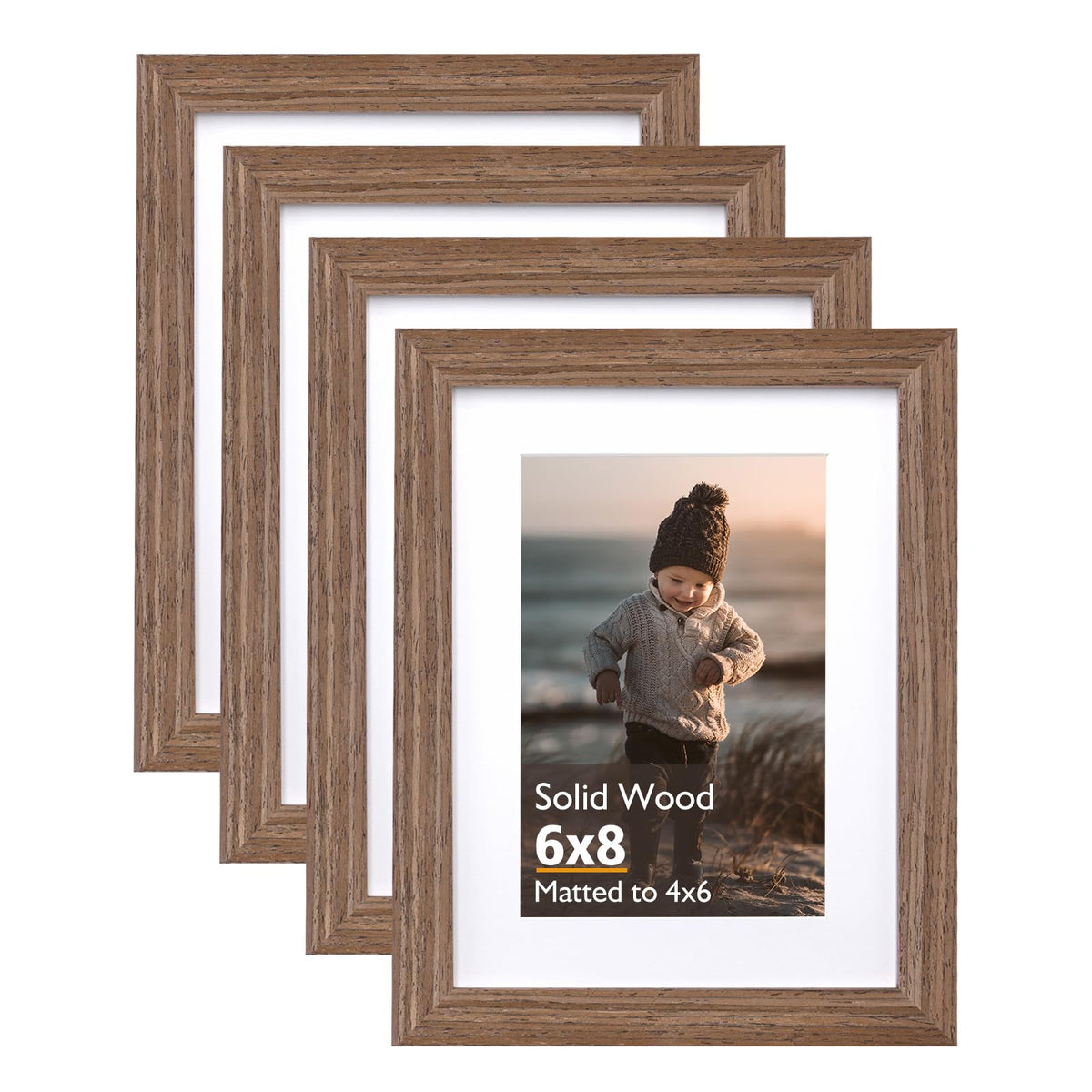 KINLINK 4x6 Frame Black, Solid Wood 4 x 6 Picture Frame with Acrylic Plexiglass for 3.5x5 with Mat, Tabletop and Wall Display Photo Frames 4x6 Black, 4 Pack