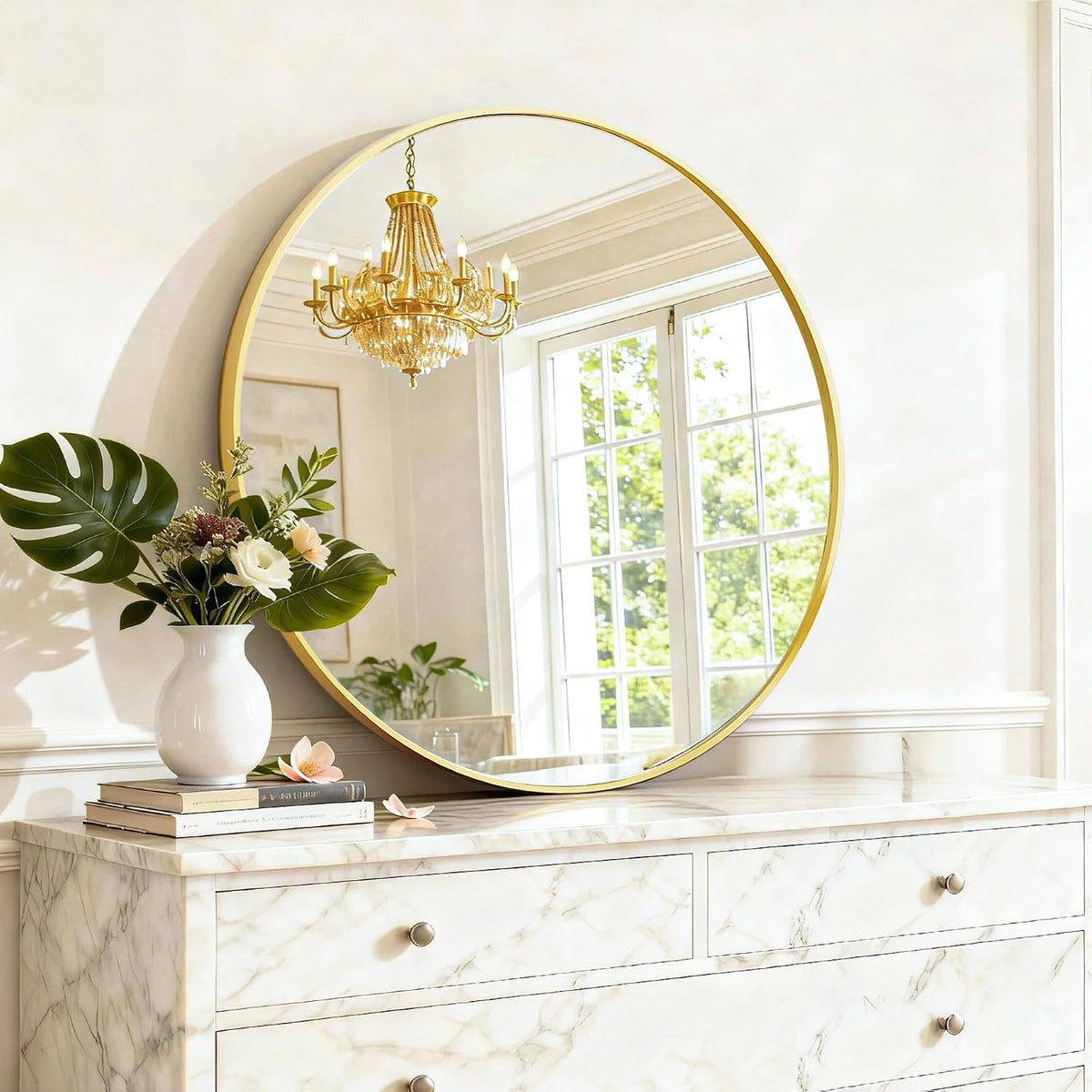 Round Wall Mirror 30 Inch Gold Vanity Mirror with Metal Frame