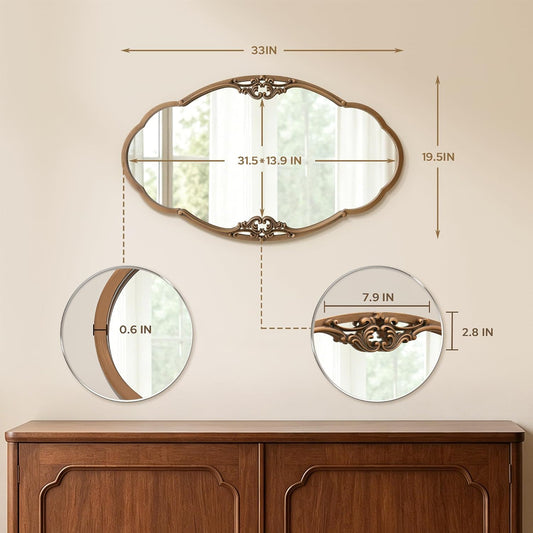 Besdomus Vintage Gold Wall Mirror: 33"x19.5" Medium Antique Oval Mirror