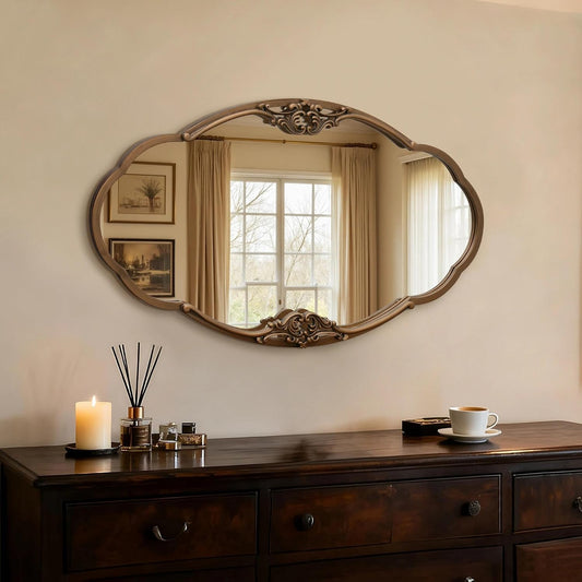 Besdomus Vintage Gold Wall Mirror: 33"x19.5" Medium Antique Oval Mirror