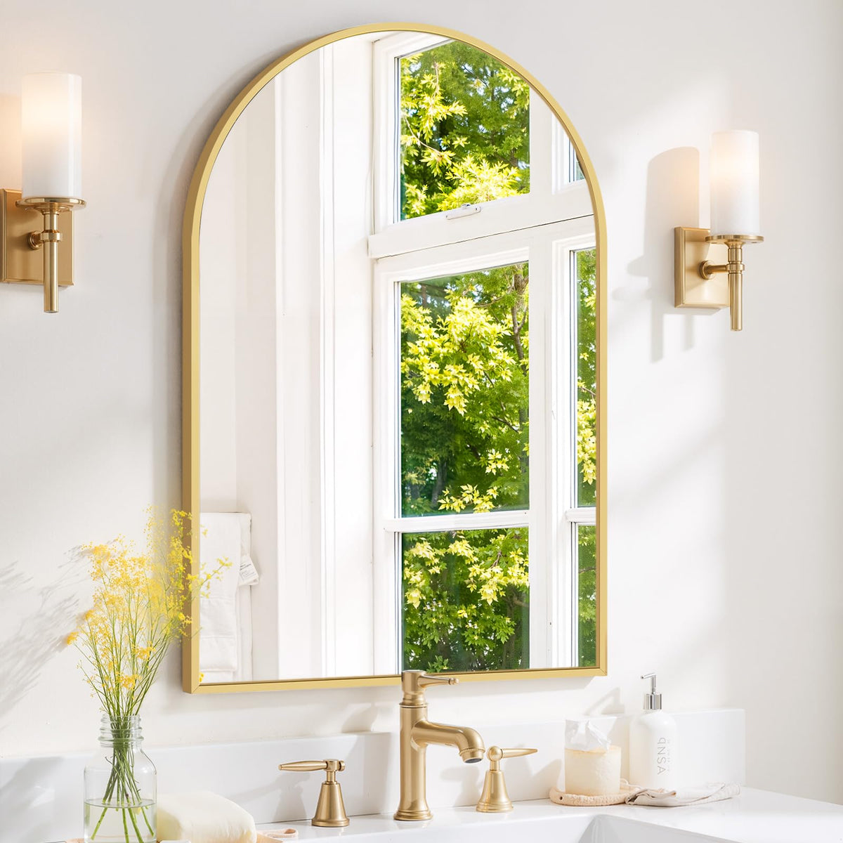 Round Wall Mirror 30 Inch Gold Vanity Mirror with Metal Frame