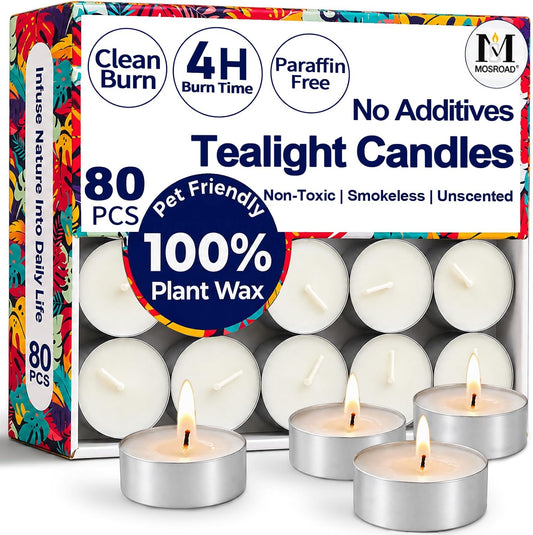 Tea Lights Candles 80 Pack, 4 Hour Palm Wax Tealights