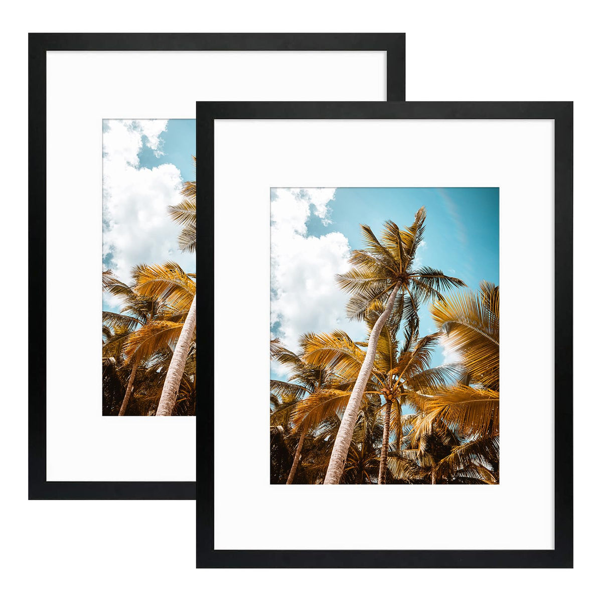Frametory 2 Pack 11x14 Black Picture Frame with Real Glass Mat for 8x10