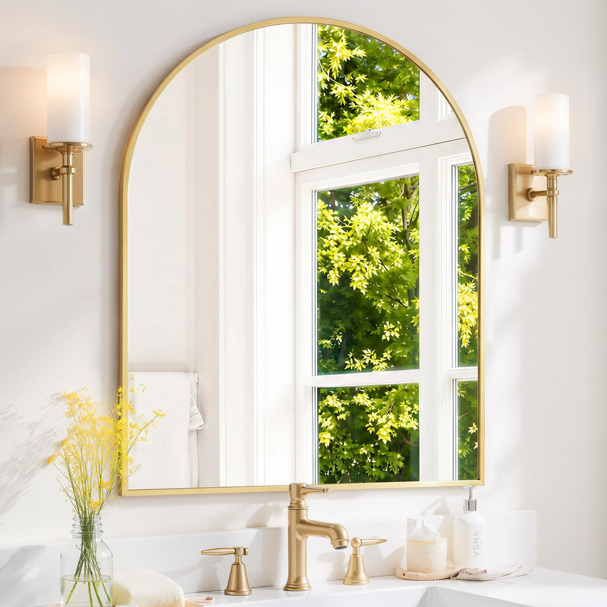 Round Wall Mirror 30 Inch Gold Vanity Mirror with Metal Frame