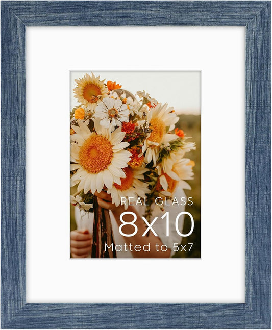 Golden State Art 8x10 Blue Picture Frame Mat for 5x7 Real Glass