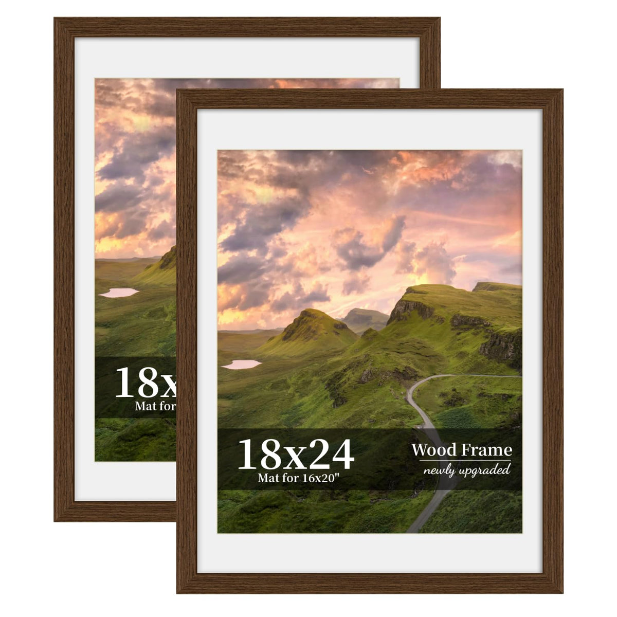 8x10 Picture Frame Set of 2, Wood Frame with Real Glass, Wide Border