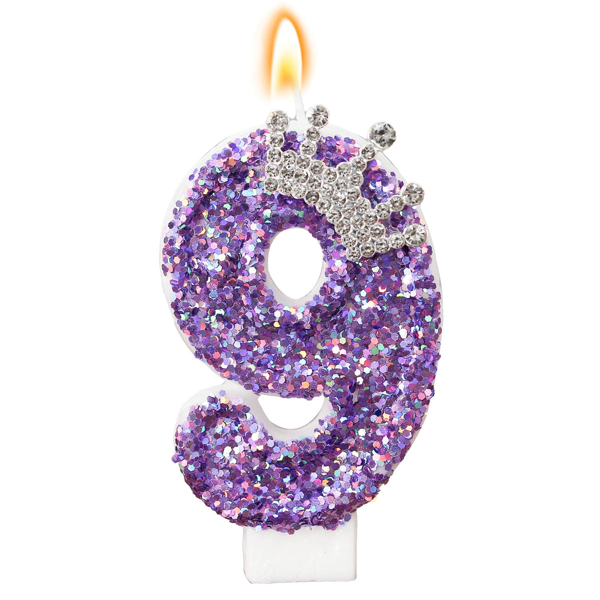 Birthday Number Candles,Purple Crown Birthday Candles for Cake,Glitter Number 7 Candle Cake Topper with Sequins for Anniversary Celebrations Supplies (Number 7)