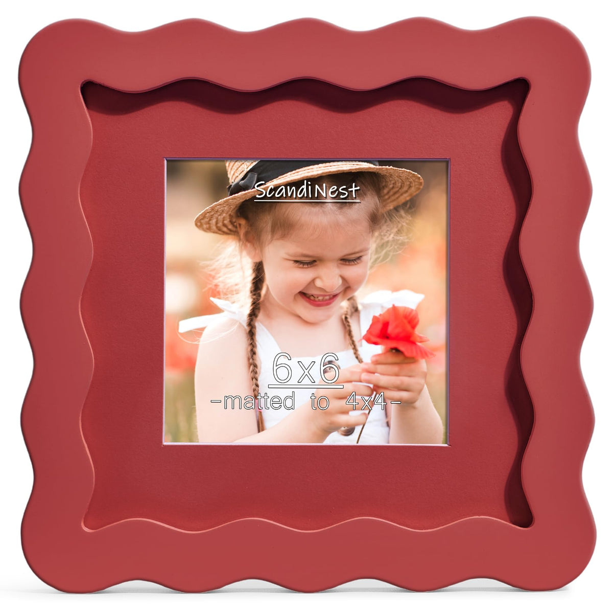 Scalloped 8x10 Picture Frame, Real Glass Wood Frame with Reversible Mat for 5x7/6x8 Prints, Wavy Edge for Wall or Tabletop, Decorative Photo Frame, Yellow