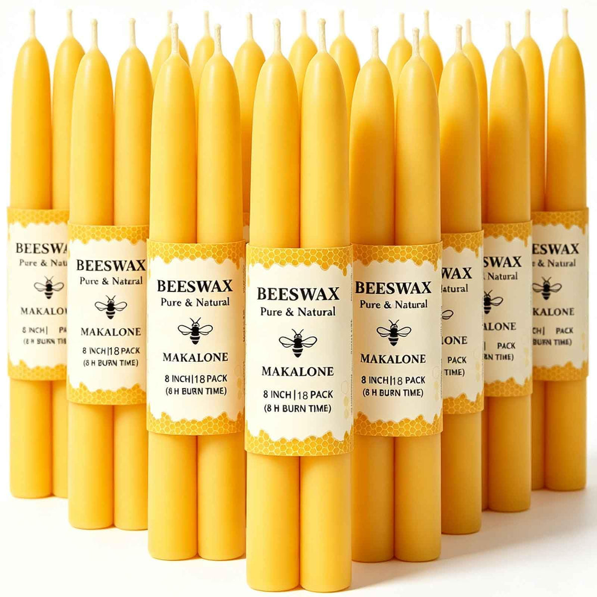 Beeswax Taper Candles,Pure Bees Wax Candle Sticks,8 Inch,12 Pack,Non-Toxic