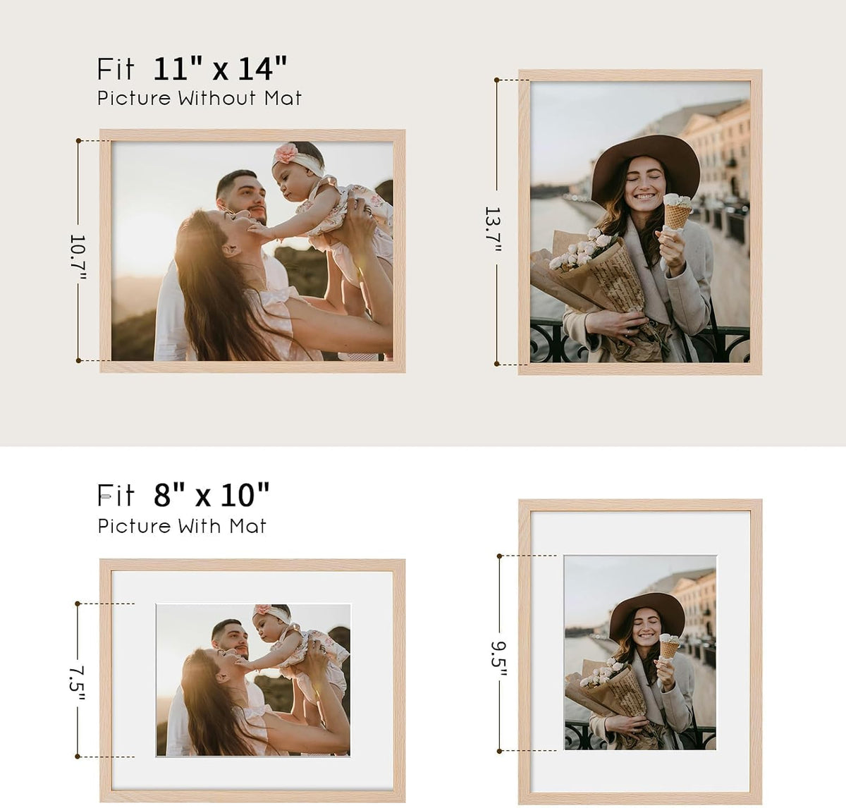 puthiac 11x14 Solid Oak Wood Picture Frame, Natural Oak, 1 Pack