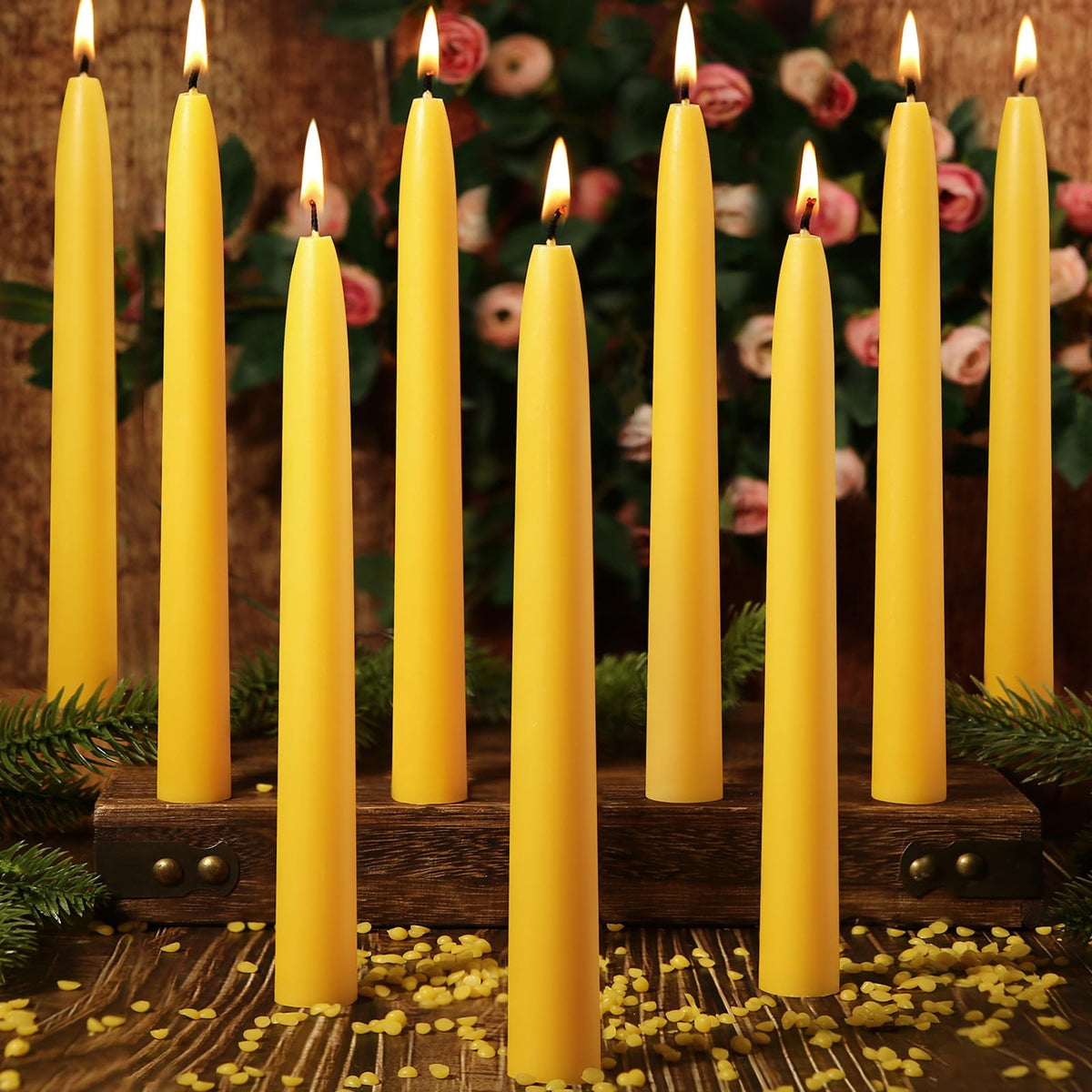 Beeswax Taper Candles,Pure Bees Wax Candle Sticks,8 Inch,12 Pack,Non-Toxic