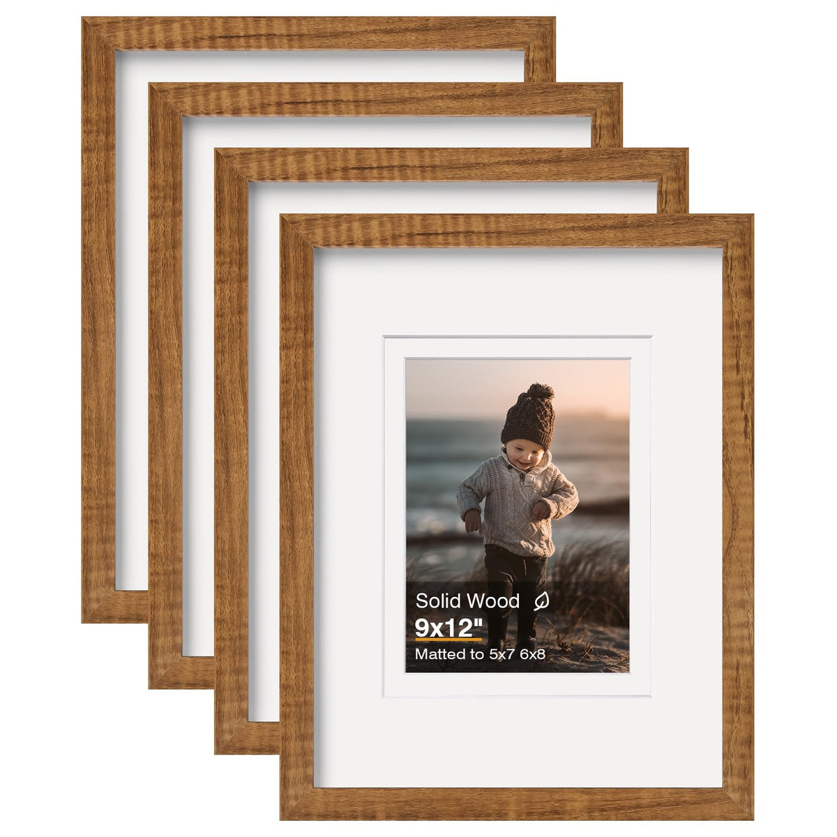 KINLINK 4x6 Frame Black, Solid Wood 4 x 6 Picture Frame with Acrylic Plexiglass for 3.5x5 with Mat, Tabletop and Wall Display Photo Frames 4x6 Black, 4 Pack