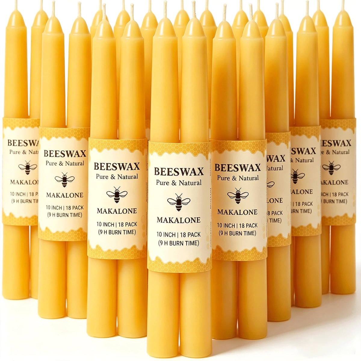 Beeswax Taper Candles,Pure Bees Wax Candle Sticks,8 Inch,12 Pack,Non-Toxic