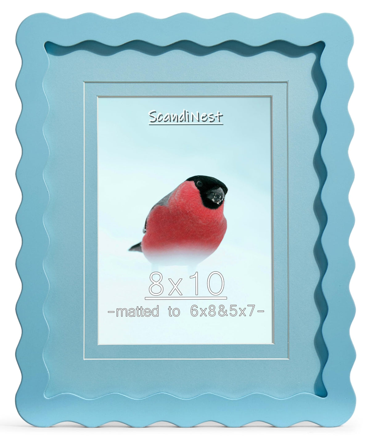 Scalloped 8x10 Picture Frame, Real Glass Wood Frame with Reversible Mat for 5x7/6x8 Prints, Wavy Edge for Wall or Tabletop, Decorative Photo Frame, Yellow