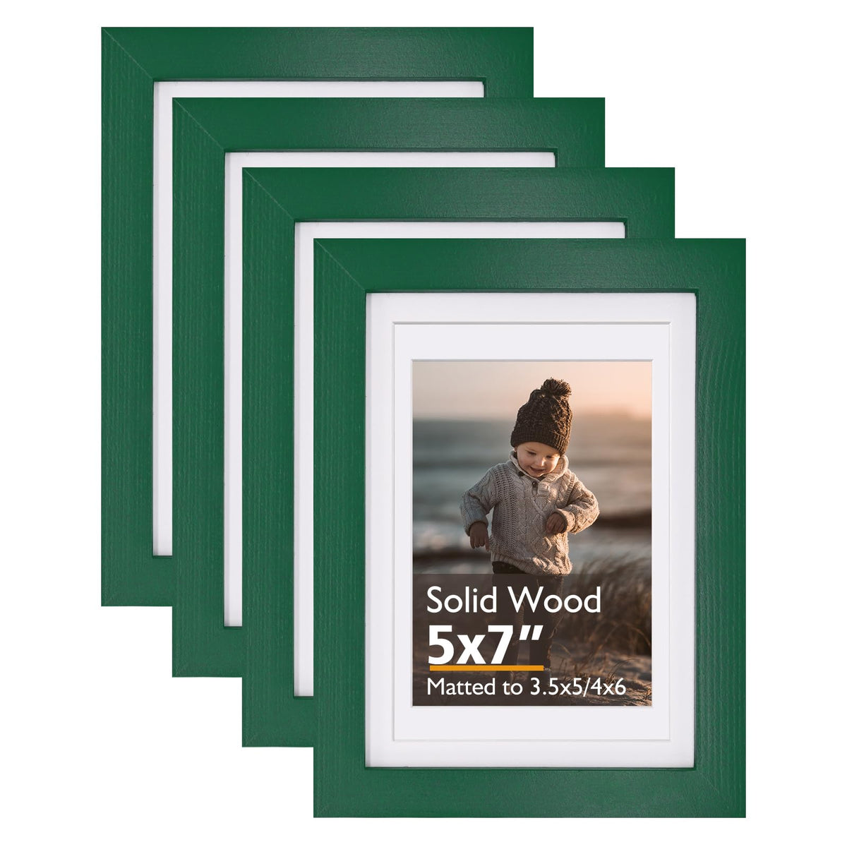KINLINK 4x6 Frame Black, Solid Wood 4 x 6 Picture Frame with Acrylic Plexiglass for 3.5x5 with Mat, Tabletop and Wall Display Photo Frames 4x6 Black, 4 Pack