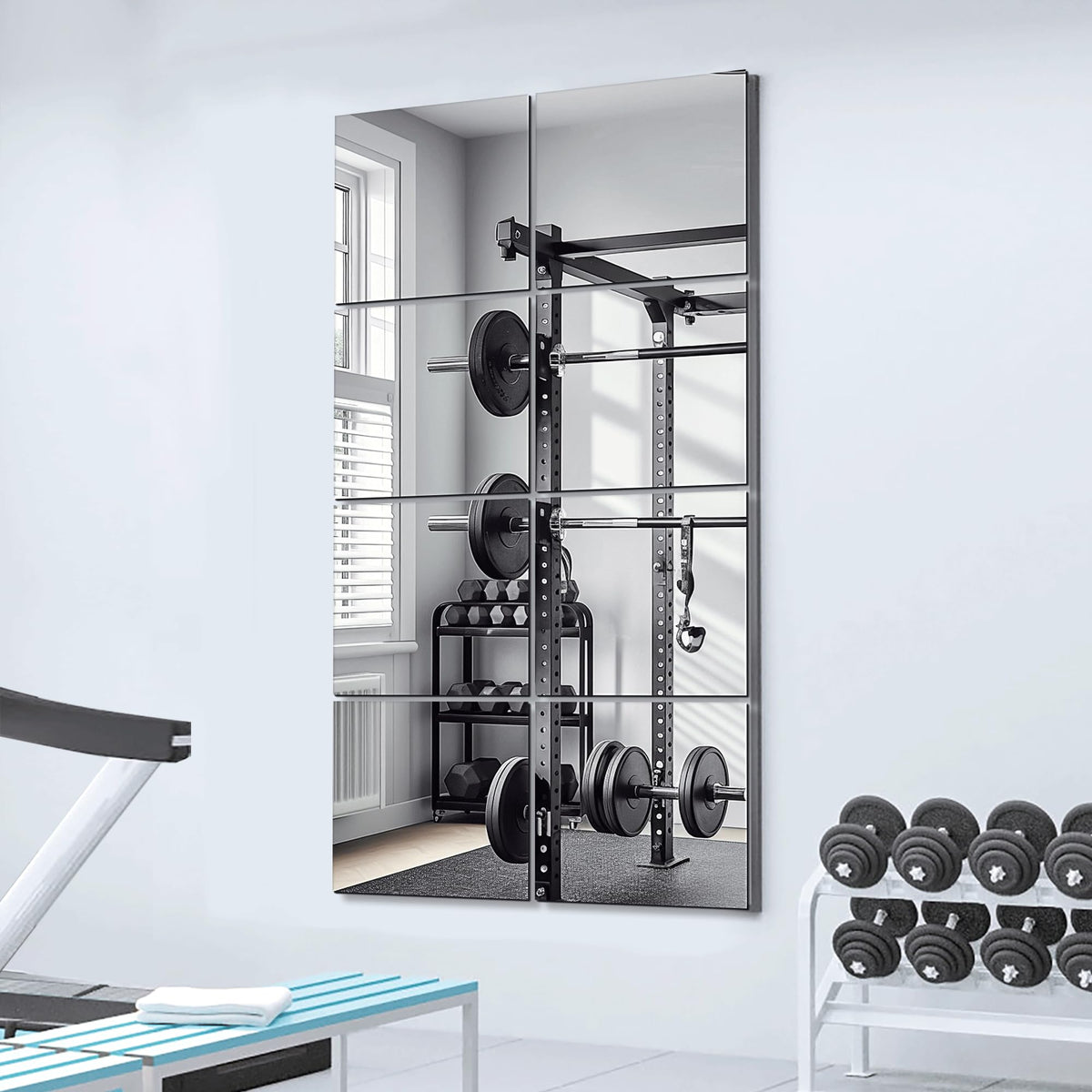 Delma Home Gym Mirrors, 12'' x 12'' Glass Mirror Tiles, 16 PCS